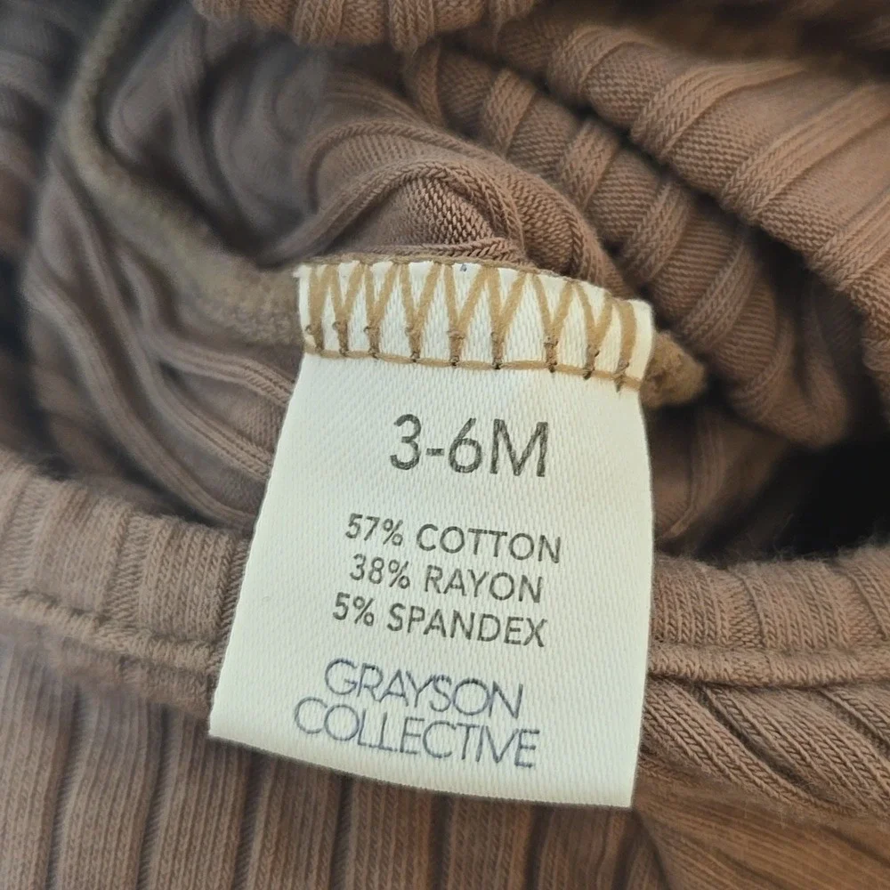 Grayson Collective Boy's Brown Ribbed‎ Long Sleeve Bodysuit 3-6Mo Cotton Rayon